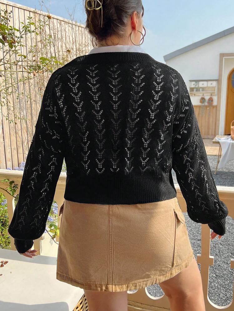 Plus Pointelle Knit Drop Shoulder Sweater Without Blouse Knit Pullover Fall Winter Sweater