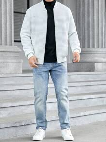 GENTILAND 男士休闲纯色拉链飞行员夹克 - 白色 - 查看 3