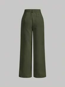 SHEIN MOD Solid Corduroy Straight Leg Pants - Army Green - View 2
