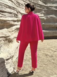 SHEIN Privé Plus Cloak Sleeve Slant Pocket Jumpsuit - Hot Pink - View 2