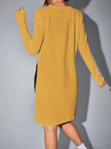 SHEIN EZwear 素色高衩長款T恤 - 黃色 - 查看 2