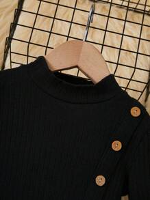 SHEIN Kleines Mädchen Kleid mit Stehkragen, Knopf Detail, augestellten Ärmeln