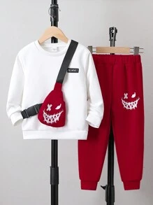 SHEIN Con trai Niềm vui In Áo nỉ Và Quần thể thao Bộ ( Nhỏ bé Đứa trẻ ) - Nhiều màu - Xem 1