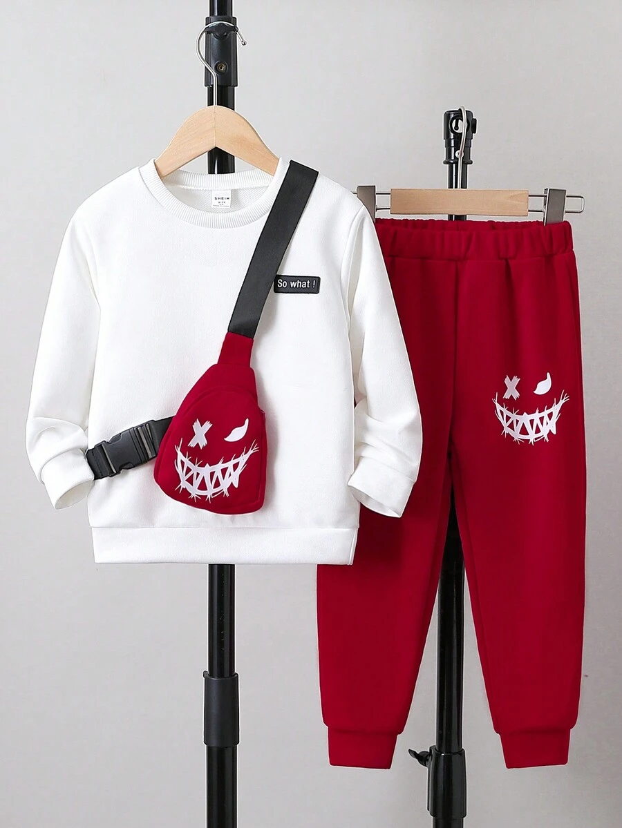 SHEIN Con trai Niềm vui In Áo nỉ Và Quần thể thao Bộ ( Nhỏ bé Đứa trẻ ) - Nhiều màu - Xem 1