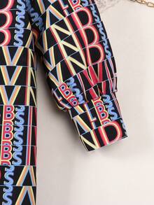 Baby Girl Allover Letter Graphic Keyhole Back Dress - Multicolor - View 3