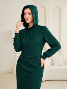 Mulvari 女款連帽抽繩下擺開衩運動衫連身裙 - 綠色 - 查看 3