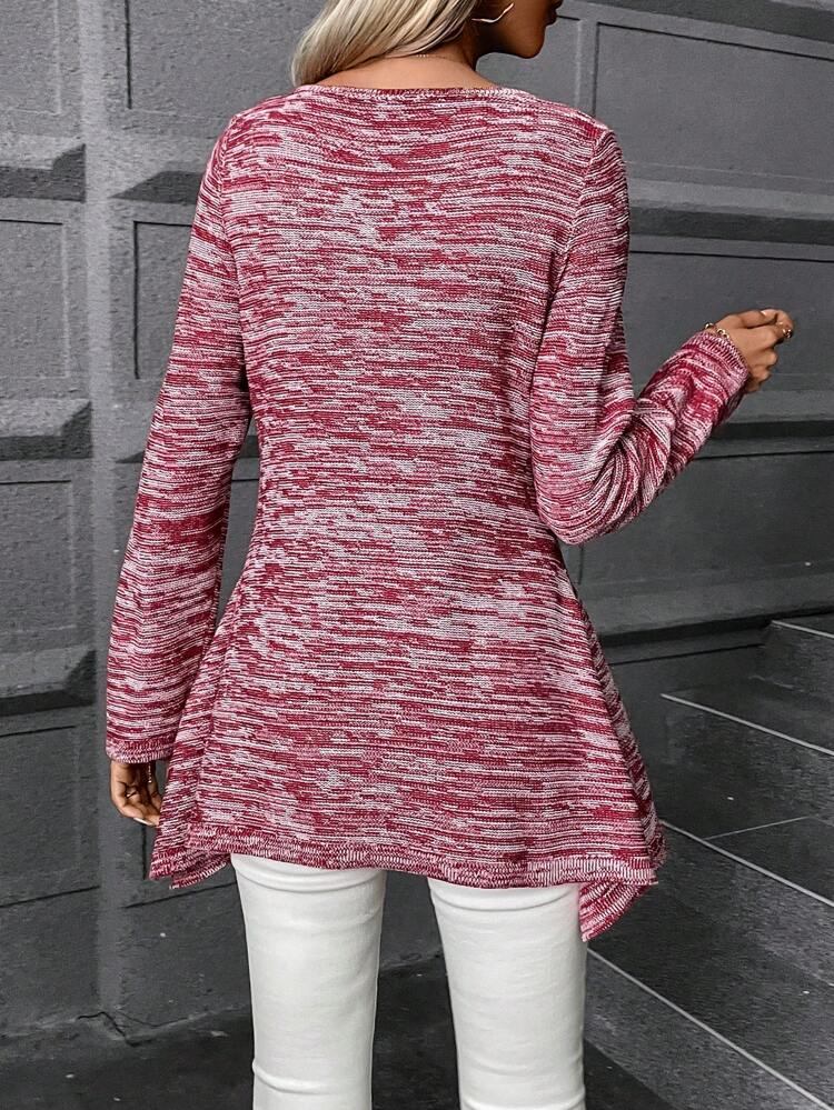 Space Dye Criss Cross Front Split Hem Knit Pullover Fall Winter Sweater