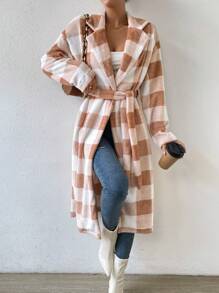 Chiquease 格紋落肩法蘭絨大衣 - 橘色 - 查看 4