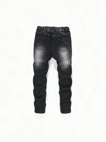 Bé trai Đau khổ Co giãn Denim Quần jean - màu đen - Xem 2