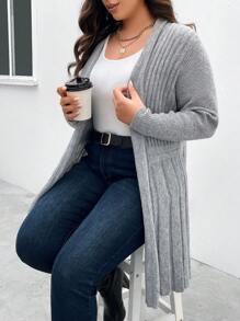SHEIN LUNE Plus Size Casual Design Cardigan - Grey - View 3