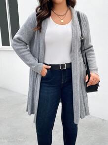 SHEIN LUNE Plus Size Casual Design Cardigan - Grey - View 2