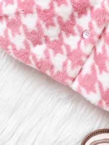 Baby Girl Houndstooth Pattern Teddy Coat - Pink - View 7