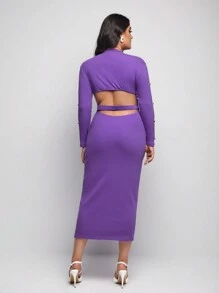 Yelly Gray 设计师加大剪裁纯色优雅连衣裙，适合节日、派对、生日服装、节日、婚礼、舞会礼服 - 紫色 - 查看 2