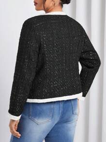 SHEIN Privé Plus Contrast Trim Button Detail Jacket - Black - View 2