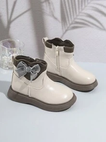 Children's Shoes Girls' Boots Bow Knot Pu Leather Boots Chelsea Boots Princess Boots - Beige - View 3