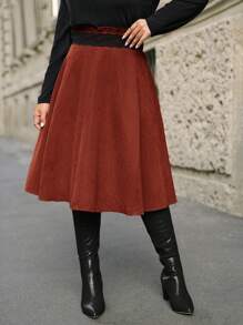 SHEIN Frenchy 大碼腰部拼接蕾絲半身裙 - 鏽棕色 - 查看 3