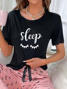 Đồ họa Chữ cái Ngủ Tee - màu đen - Xem 5