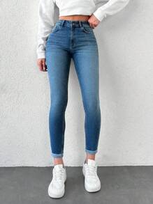 EURMUSE Casual Washed Skinny Jeans - Blue - View 6