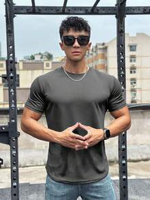 Manfinity Sport Corelite Nam Chất rắn Áo thun thể thao - Màu xám đen - Xem 5