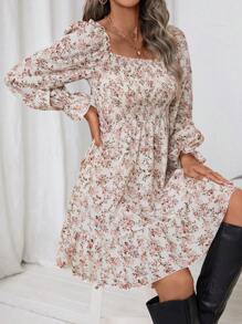 SHEIN LUNE 碎花喇叭袖荷葉邊洋裝 - 彩色 - 查看 6