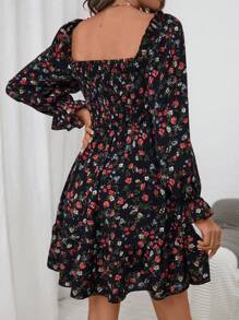 SHEIN X Garcia Sisters SHEIN LUNE Ditsy Floral Print Flare Sleeve Ruffle Hem Dress - Multicolor - View 2