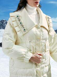 SHEIN LUNE Abrigo con cremallera con botón de cintura con cordón con capucha - Blanco - Ver 3