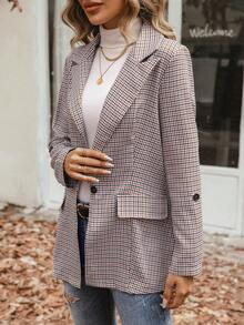 SHEIN Privé In kẻ sọc Tay áo cuộn Nút đơn Áo vest - Nhiều màu - Xem 6