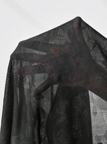 Lifespree Solid Split Thigh Pleated Mesh Overlay Skirt - Black - View 6