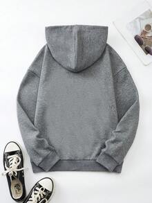 SHEIN Essnce 加絨內裏抽繩連帽衫 - 灰色 - 查看 2