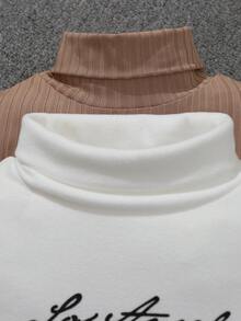SHEIN Chàng trai trẻ 2 Miếng Chất rắn & Đồ họa Chữ cái Áo cao cổ Nhiệt Áo thun - trắng - Xem 4