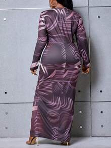 Maweii 大碼滿版印花高衩洋裝 - 彩色 - 查看 4