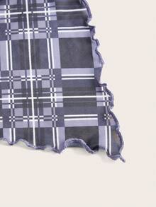 SHEIN EZwear 格紋印花前收褶不對稱下擺抹胸上衣 - 黑與白 - 查看 3