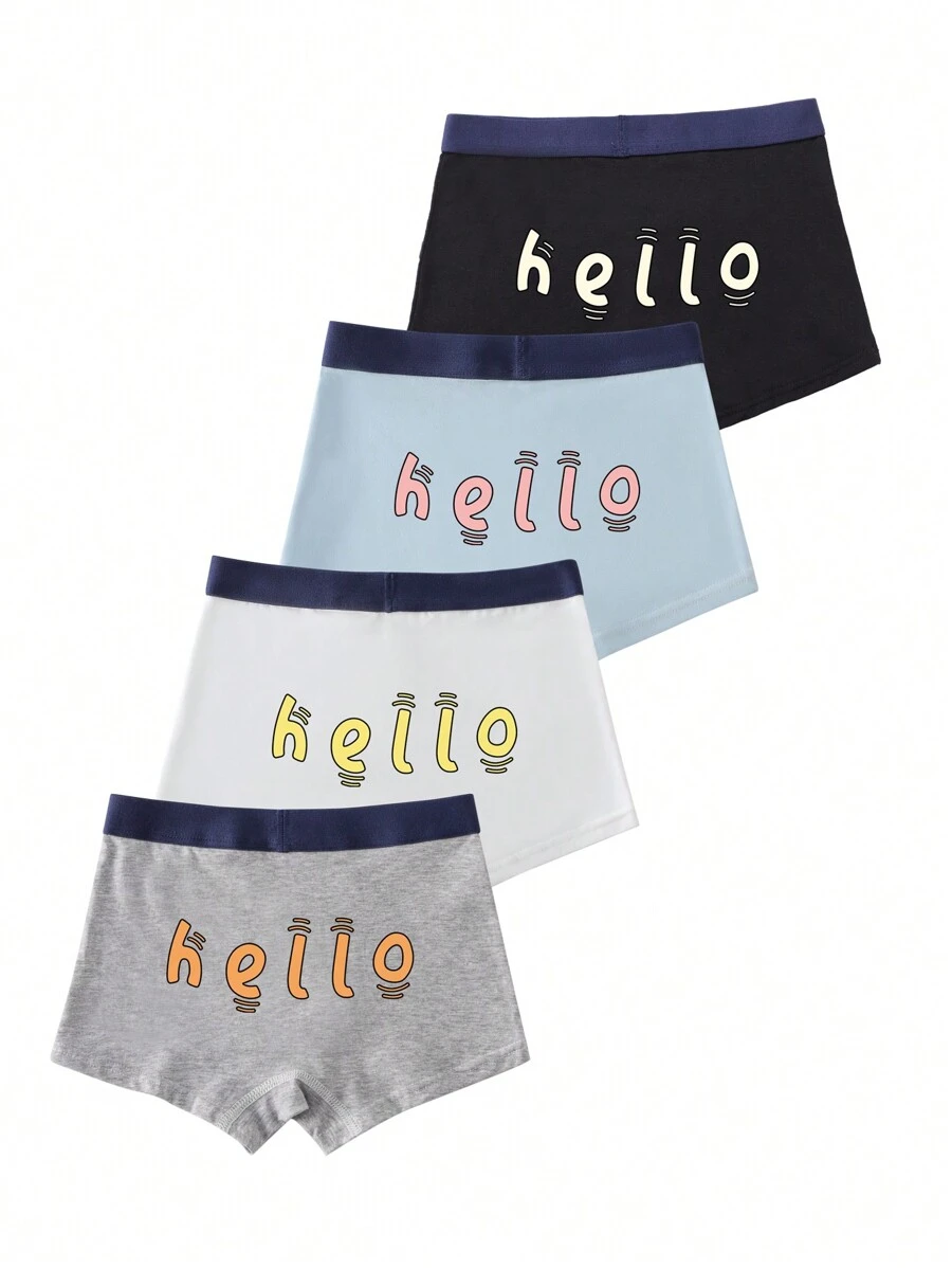 4 件裝男童字母印花內衣 - 彩色 - 查看 1