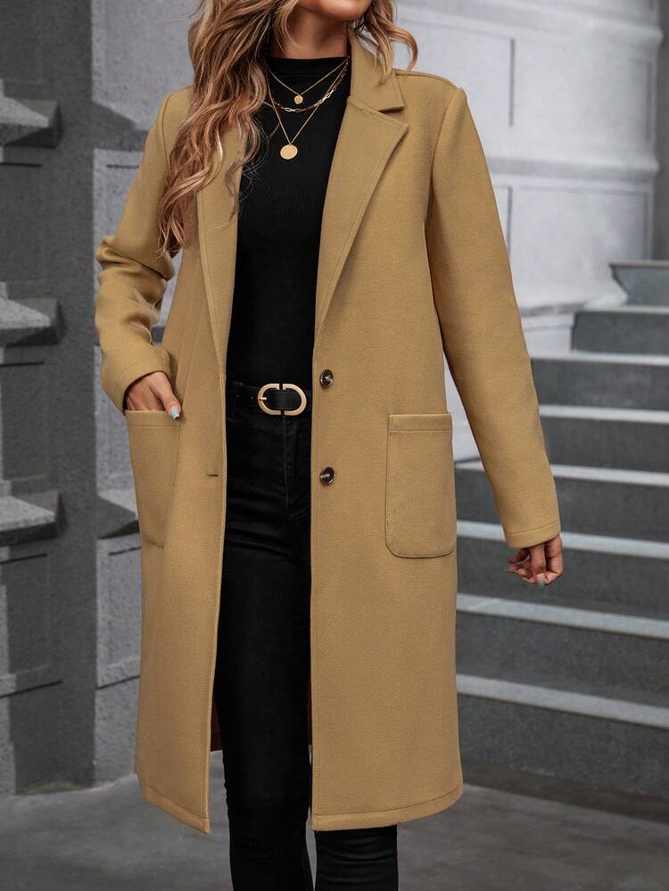 Lapel Neck Dual Pocket Overcoat Fall Cloth For Women
