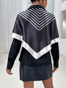 SHEIN Privé Striped Print Batwing Sleeve Shirt - Black - View 2