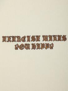 Manfinity Hypemode 男士漫畫字母印花彩塊拉幫袖連帽衛衣，配有束口帶 - 杏色 - 查看 4