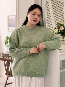 Dazy Petite Plus Áo len trễ vai cỡ lớn, Quần áo mùa thu - màu xanh lá - Xem 1