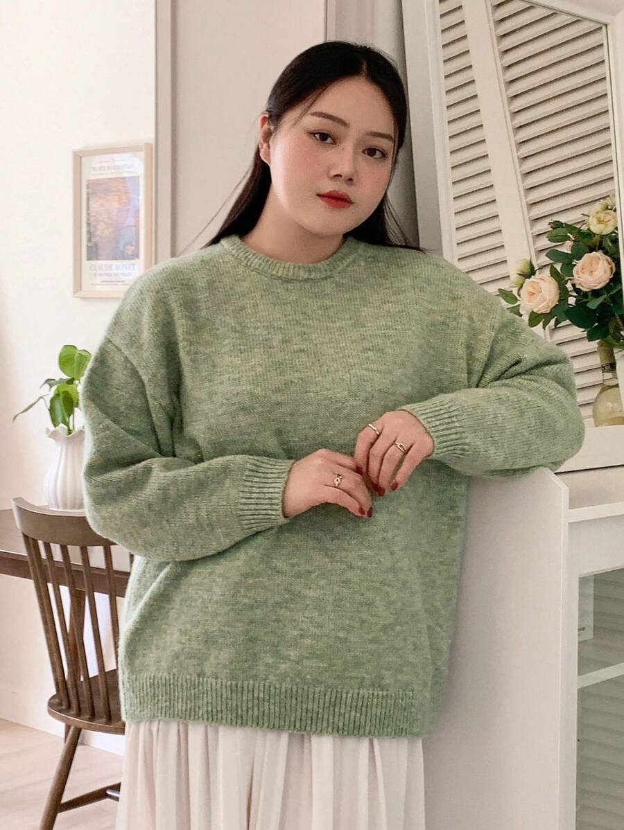 Dazy Petite Plus Plus Size Drop Shoulder Sweater, Fall Clothes - Green - View 1