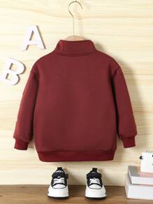 SHEIN Young Girl Letter Graphic Half Zip Sweatshirt - Burgundy - View 2