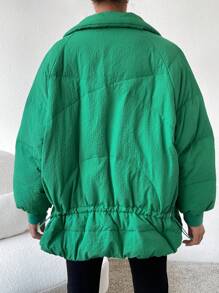 SHEIN Unity Abrigo con cremallera con botón de hombros caídos - Verde - Ver 2