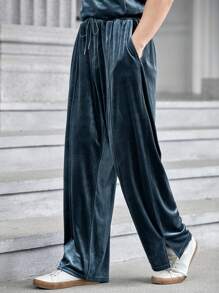 GENTILAND 男士腰部抽繩斜口袋長褲 - 灰色 - 查看 1