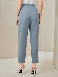 Modelyn Chi tiết chuỗi Mặt trước đường may Quần skinny Quần tây - Màu xanh bụi bặm - Xem 2