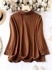 SHEIN LUNE Plus Solid Button Front Coat - Coffee Brown - View 2