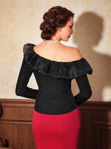 SHEIN DECDS 女式不对称领口和蕾丝边上衣 - 黑色 - 查看 4