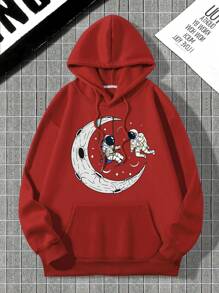 Nam In Phi hành gia Túi kangaroo Dây rút Áo hoodie ấm áp - Đỏ - Xem 1