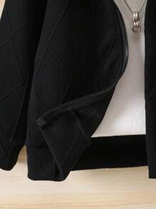 SHEIN Young Girl Fuzzy Trim Zipper Hooded Jacket Without Sweater - Black - View 3