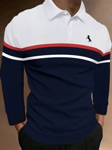 Manfinity Homme 男士加色塊馬匹印花 Polo 衫