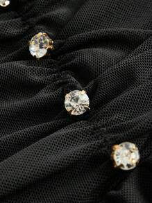 SHEIN ICON 大碼水鑽褶邊荷葉邊網紗半身裙 - 黑色 - 查看 9