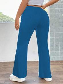 SHEIN ICON Plus Solid Flare Leg Pants - Royal Blue - View 2