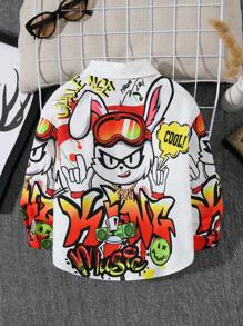 SHEIN Young Boy Casual Street Style Drop Shoulder Printed Rabbit Graffiti Long Sleeve Shirt With Collar, Suitable For Autumn And Winter - Multicolor - View 1